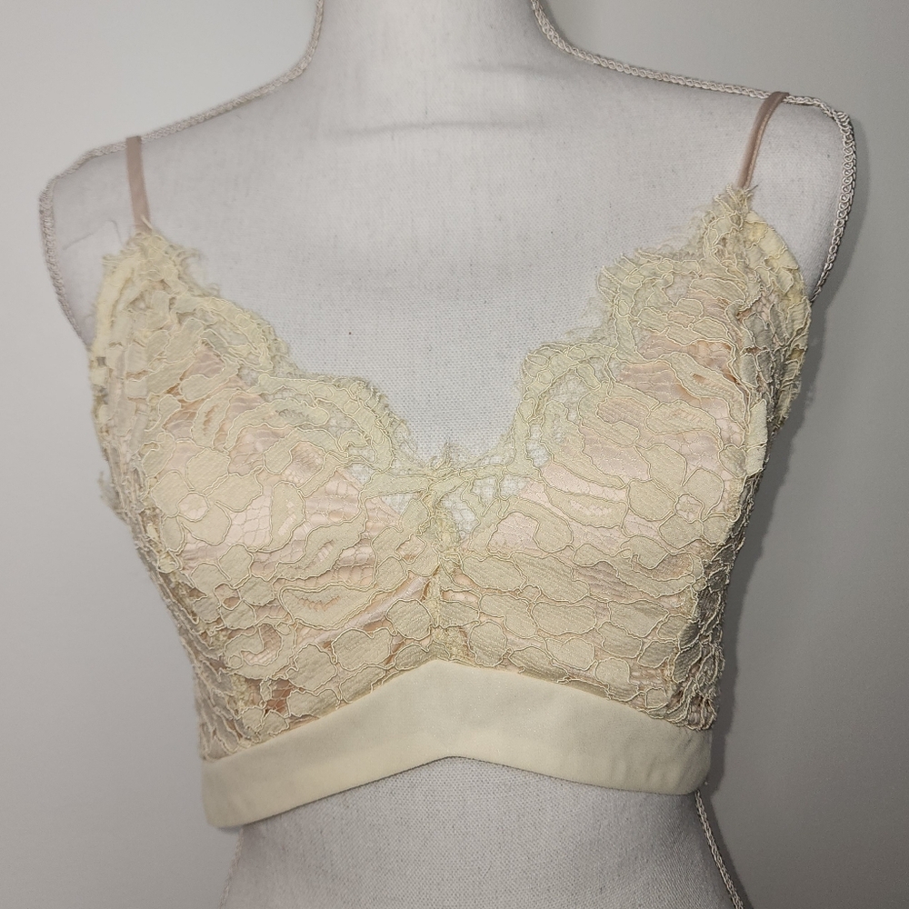 Paper Crane‎ bohemian lace bralette tank camesole layer zip top cream size Small